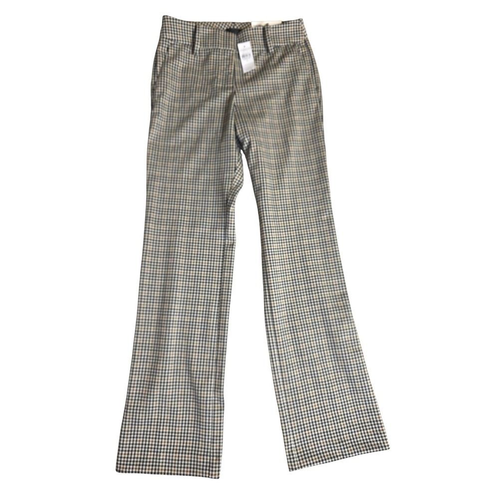 NWT Ann Taylor Factory Womens 0 Houndstooth Plaid Mid Rise Trouser Pants Brown